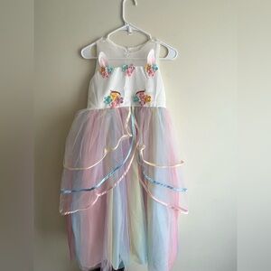 Pastel Rainbow Tulle Dress with Floral Accents
